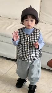 Boys Plaid Cotton Vest Jacket Autumn/Winter Korean Style Childrens Clothing 2025 Baby winter clothing thickened sweatpants