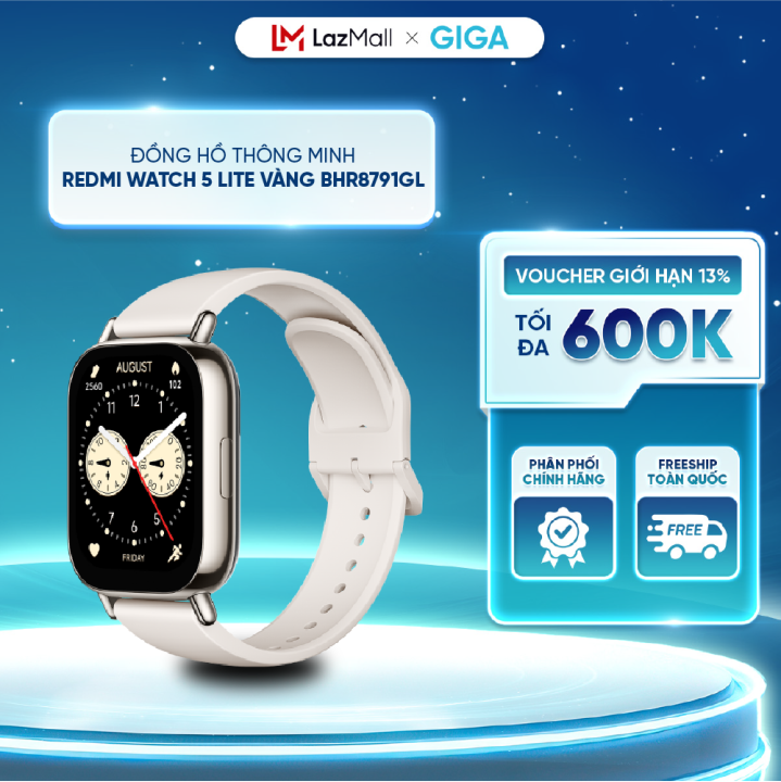 Đồng Hồ Thông Minh Redmi Watch 5 Lite Light Gold BHR8791GL - Màn hình AMOLED 1,96"