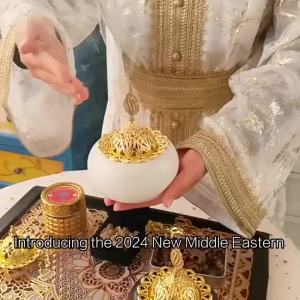 Sacesr Ceramic Incense Burner Arabian Dome Design Golden Lid Bakhoor Holder Round Hollow Lid Incense Burning Tray Office 4P6B8