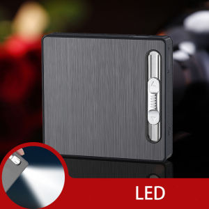 Hộp đựng thuốc kiêm bật lửa điện 20 điếu lớn ngắn có đèn pin - tặng cáp sạc