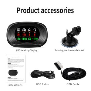 OBD2 + GPS รถยนต์ HUD มาตรวัดความเร็วจอแสดงผลแบบดิจิตอลมาตรวัดมิเตอร์ดิจิตัลแสดงผล/กล่องแจ้งเตือนความเร็วเกินกำหนดนำทาง P20