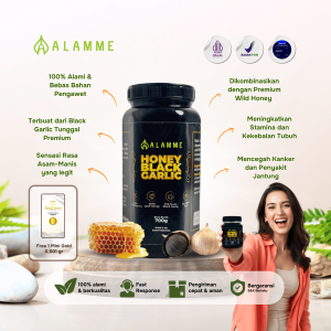 Black Garlic Honey Madu Bawang Hitam Tunggal Lanang Premium Alamme 700gr Obat Herbal Alami Peningkat Stamina dan Vitalitas Daya Tahan Tubuh Imunitas Atasi Alergi Kulit Kanker Serangan Jantung Diabetes Penurun Darah Tinggi Kolesterol 100% Original Halal