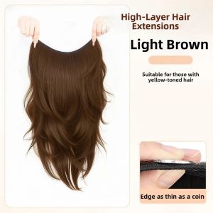JON09 High Layered Womens U-shaped Long Hair Wig 22Inch Synthetic Clip On Hair Extensions Fake Natural Curly Hairpiece for Women