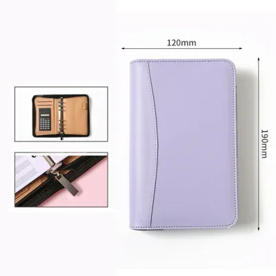 【COD&READY STOCK】A6 PU Leather Folder Cover Loose Leaf Zipper Bag Padfolio Notebook Binder Journal Book Notepad With Calculator