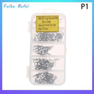 [Feibe Befei] 100pc box Stainless Steel Fishing Connector Pin 4# 6# 8#10#12# Bearing Rolling Swivel With Snap Fishhook Lure Accessories