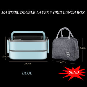 304 Stainless Steel Bento Box Double-Layer Insulation Lunch Box Seal Microwave Students Lunch Box send Insulation Bag