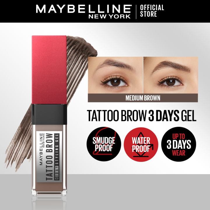 Maybelline Tattoo Brow 3 Day Styling Gel (Medium Brown) - Waterproof, Sweatproof, Climate Proof