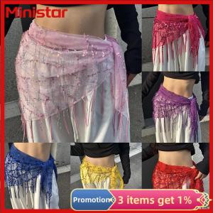 Ministar Versatile Belly Dance Waist Chain Tassel Triangular Scarf Waist Belt Jazz Dance Accessories Indian Dance Holiday Fart Curtain