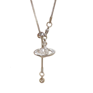 Modern Moon and Star Charm Drop Necklace Easy to Adjust Design Lightweight Clavicle Chain Alloy Piece