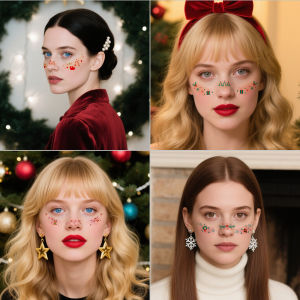 สติ๊กเกอร์กระจุดด่างดําการ์ตูนน่ารัก สติ๊กเกอร์สักใบหน้าแต่งหน้าคริสต์มาส