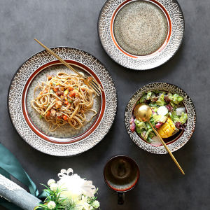 Đĩa ăn tối gốm thiết kế vết nứt hoài cổ omk