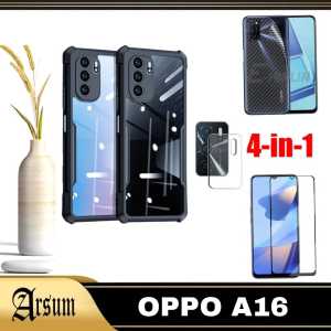 Paket 4in1 Casing Transparan Oppo A16 Case Cover Airbag Tempered Glass Layar Free Camera Dan Garskin
