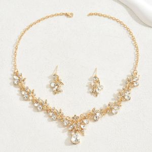 GENENIC Pha Lê Bộ trang sức kim cương giả Tỏa sáng Tinh tế Bông tai Cô Dâu Vàng Vòng cổ Phụ nữ