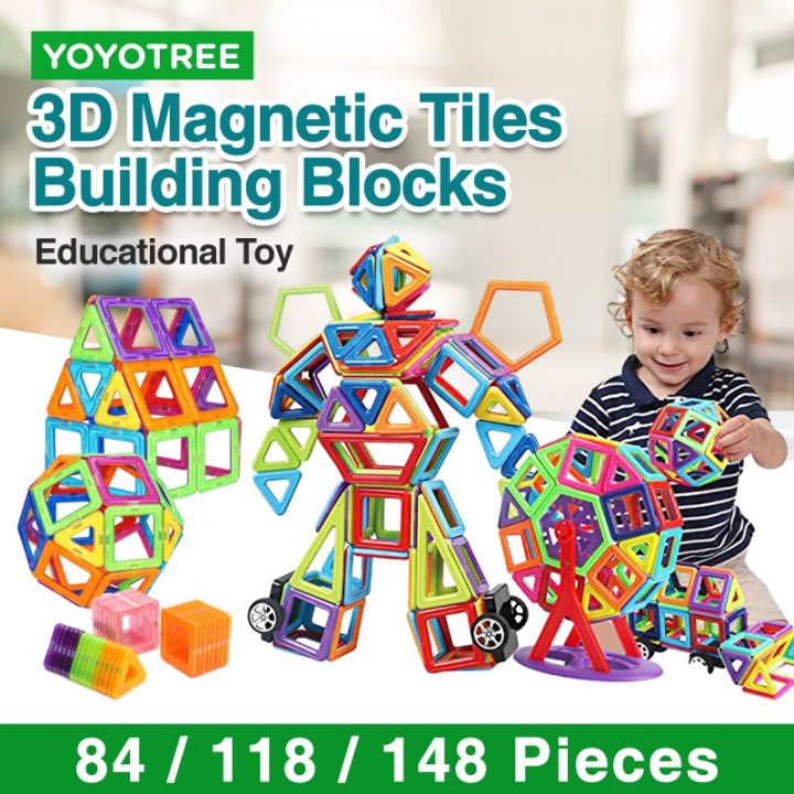 84/118/148/168pcs 3D Magnetic Tiles Building Blocks Construction Toys ...