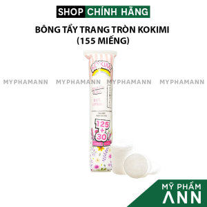 Bông Tẩy Trang KOKIMI Miếng Tròn Chất Liệu Bông Cotton Mềm Mại & An Toàn Cho Da Túi 155 Miếng Chính Hãng