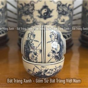 Bát ăn cơm men rạn Bát Tràng vẽ hoa sen - Bát cơm thờ - Chén cơm cúng Bát Tràng