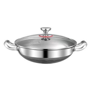 Stainless steel double-sided honeycomb screen non-stick frying and sautéing pan soup pot with lid diameter 34 cm
