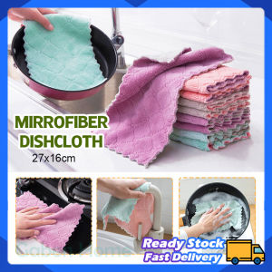 Kitchen Washing Dishcloth Absorbent Dish Towel Double-layer Coral Fleece Printed Two-color Tableware Oil-free Cleaning Tools | Gaben Home