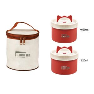 304 Stainless Steel Insulated Lunch Box Sealed Leak-proof For Adult Student Portable Cute Handle Bento Box With Thermal Insulation Bag Set Multiple Colors earphea