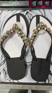 [Free Shipping] Rhinestone Flip-Flops For Women Dazzling Summer Slip-On Sandals Non-Slip Flat Home Shoes Sequined Beach Sandals
