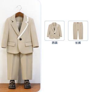 2PCS เสื้อสูทสำหรับเด็ก2026มีบุคลิกแบบอังกฤษสำหรับเด็กสุภาพบุรุษชุดเดรสอาหารค่ำเป็นเจ้าภาพเล่นเปียโนชุดชุดสูททางการสำหรับเด็กผู้ชาย