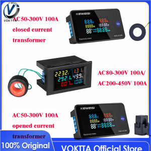 VOKTTA  AC 50-300V 10A 100A LCD sáu màn hình hiển thị đa chức năng điện áp hiện tại mét tần số Hệ số công suất Detector với máy biến áp