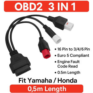 3 in 1 OBD2 Connector 6pin for Honda for Yamaha Motorcycle Diagnostic Cable Scanner Extension Socket Cable