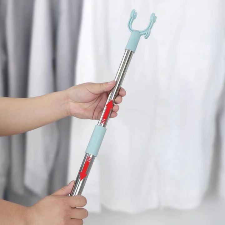 Adjustable Clothes Fork Pole Rod Laundry Reach Stick Hanger Picker Hook  Extendable 83-143cm