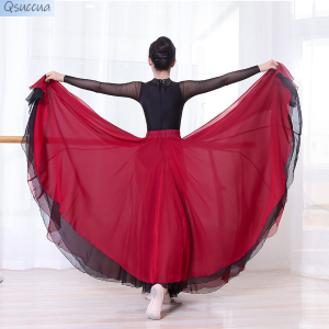 720 Degree Chiffon Skirt Ballet Belly Dance Women Two Layer Color Splicing Long Skirts Dancer Practice Wear Dance Skirt