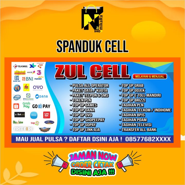 Spanduk Banner Konter Pulsa Seluler ukuran 2x1/spanduk konter pulsa /banner konter cellular bisa COD