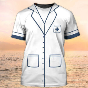 Summer New Short Sleeve T Shirt   nurse uniform pattern mens trendy loose-fit short-sleeve top ME13