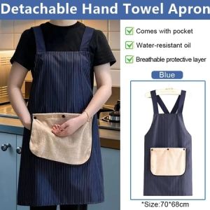 Household Work Apron Waterproof Cross Kitchen Cooking Apron Portable Removable Hand Towel Waterproof Sleeveless Dress-COZII
