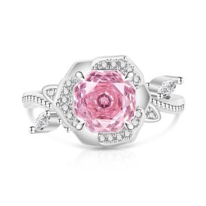 LUMIQLO High Carbon Diamond Silver Ring Rose Cut Copper Rose Shape Ring Fashion Rose Shape Design Charm Ring For Lovers