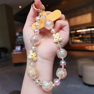 Squint Eye Rabbit Candy Bead Bracelet Womens Mobile Phone Lanyard Boutique Wrist Pendant Pendant Chain Clip Sling Girls GiftBox