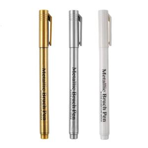 มาร์เกอร์เมทาลิคกันน้ำปากกาเน้นข้อความเมทัลลิก3ชิ้นสำหรับทำการ์ดเขียนลงลายทำสมุดภาพ