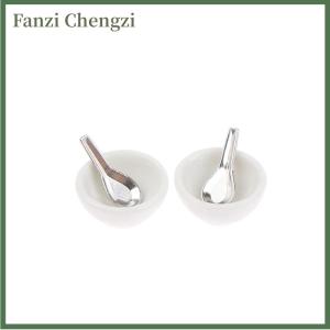 Fanzi 4pcs set 1:12 Dollhouse Miniature Mini Bowl Soup Spoon Model Toys