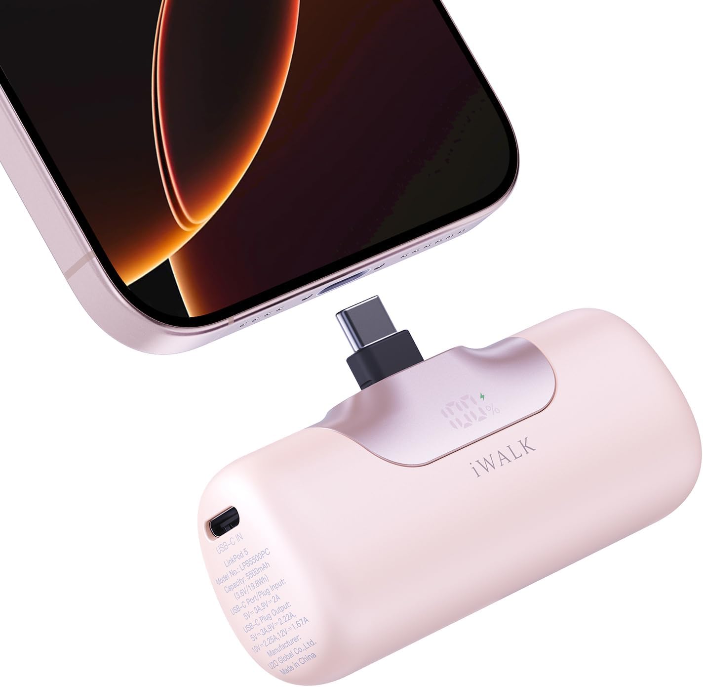 แบตเตอร์รี่สำรอง IWALK LINKPOD5 5500 MAH หัวชาร์จไร้สายหัว TypeC สี Pink ชาร์จเร็วสูงสุด 22.5W _0