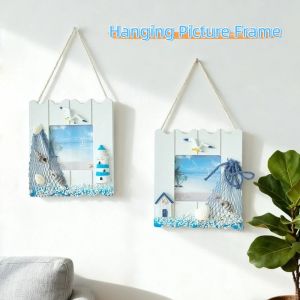 FOUNDTWO Wood Material Hanging Picture Frame Vintage Nautical Theme Wooden Hanging Frame Multi-functional Handmade Photo Holder Bedroom Decoration