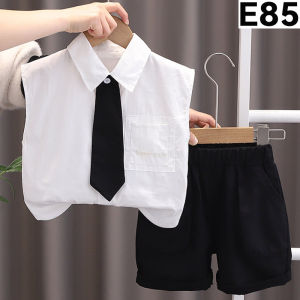 Terno for Kids Boy Sleeveless Semi Formal White & Black Outfit w/ tie included 1-5yrs old E85