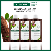 KLORANE - Strengthening Shampoo - With Quinine - Restores Resistance & Vitality - Reduces Hair Loss by 60%* - Sulphate-Free Vegan Formula - For Thinning Tired Hair & Hair Loss - 400 ml x 3