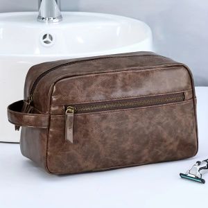 FLYING PU Leather Cosmetic Bag Large Capacity Waterproof Wash Toiletry Bag Bathroom Shaving Tools Organizer Bag Business Travel