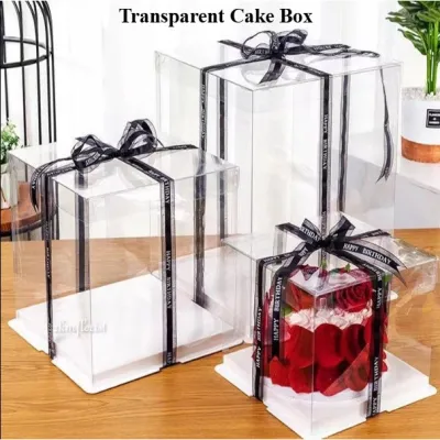 Premium Transparent Cake Box in White and Black – Elegant Sturdy Clear Packaging for Birthday Cakes and Special Events