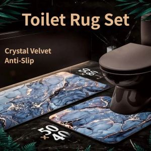 WLVYH Marble Pattern Toilet Rug Set Luxury Anti-slip Bathroom Carpet Set Wear-resistant Toilet Door Mat Home