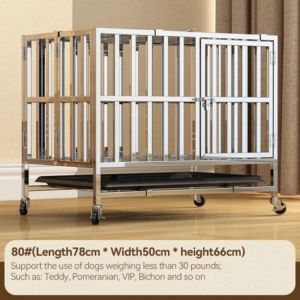 Large Stainless Steel Dog Cage With Tray Wheel Suitable For Dogs Foldable Dog Crate Thicken Cage