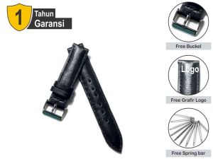 Tali Jam Kulit Sapi Asli Pullup Custom Grafir Logo Warna Hitam TJ17323 Garansi 1 Tahun