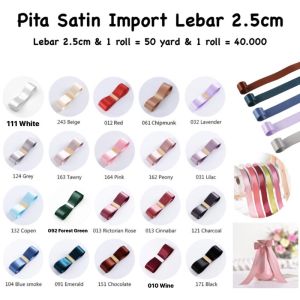 ViralDeal Pita Satin 2.5 cm Premium Import (Ecer per meter) untuk Buket Hampers / Kado Natal Kain Besar 1 inch