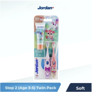 JORDAN Sikat Gigi Anak Toothbrush TWIN PACK Soft STEP 2 (3-5 Tahun) - Free Pasta Gigi | Oral Care Kids