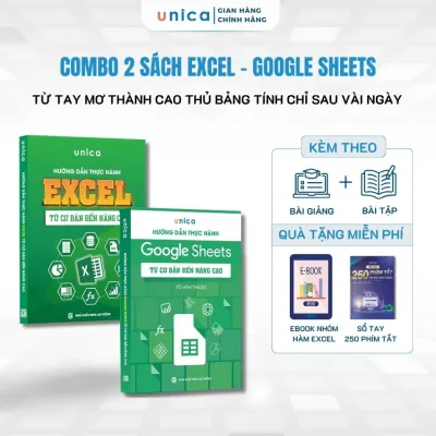 Combo 2 Sách Excel - Google Sheets Unica Giúp Làm Chủ Tin Học Văn Phòng Kèm Khóa Học Online