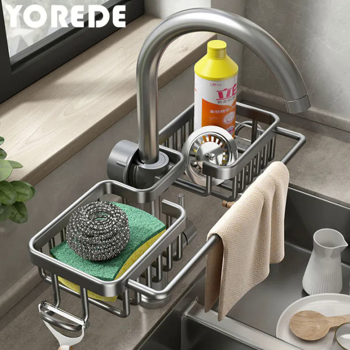 HELLO!YOREDE rak penyimpanan dapur rak keran dengan tuala Rod parit