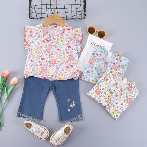 X-BABY Setelan Anak Perempuan Set Anak Cewek Katun Motif Bunga dan Rabbit Kasual Style 1-4 Tahun